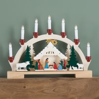 33cm Battery Operated Wooden Christmas Candle Bridge Nativity Scene LEDs