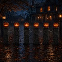 Pack Of 2: 97cm X 1.2M Battery Powered Light Up Halloween Pumpkin Fence With Leds