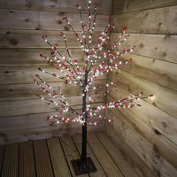 120cm 4ft Christmas Lit Twig Tree Red Berry 400 Warm White LED White