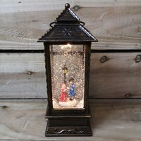 27cm Dual Power Light Up Christmas Glitter Water Spinner Rustic Lantern Carol Singing Scene Leds