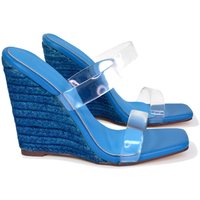 XY London Women's 'Shea' Perspex Strappy Espadrilles Wedge Heel Sandals in Blue | Size: 4