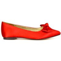 XY London Women's 'Cally' Bow Detail Pointed Toe Ballerina Bridal Pump Shoes in Red | Size: 5