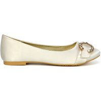 XY London Women's 'Ferne' Diamante Broach Detail Flat Ballerina Bridal Pump Shoes in Ivory | Size: 7