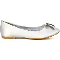 XY London Women's 'Rory' Diamante Bow Flat Slip-on Wedding Bridal Pump Ballerina Shoes in White | Size: 7