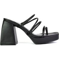 XY London Women's 'Colt' Strappy Square Toe High Block Heel Platform Mule Sandals in Black | Size: 6