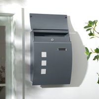 HOMCOM Wall Mounted Letter Box Mailbox with 2 Keys Nameplate Anthracite Grey