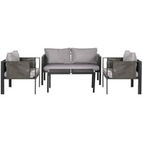 OUTSUNNY 4 Piece Garden Sofa Set w/ Tempered Glass Coffee Table in Light Grey
