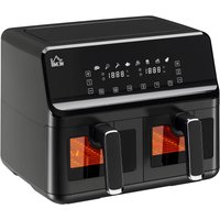 HOMCOM Double Basket Air Fryer with 8 Presets Digital Display Recipe Timer in Silver