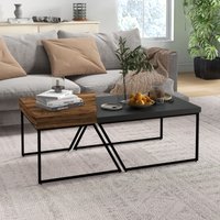 HOMCOM Industrial Coffee Table Set of 2, Geometric Coffee Tables for Living Room in Brown
