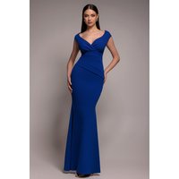 Goddiva Women's Bardot Pleated Maxi Dress in Blue | Size: 12