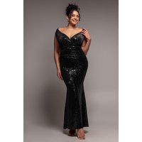 Plus Sequin & Velvet Bardot Maxi Dress