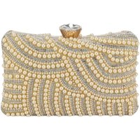 D2C Women's Pearl Embellished Clutch Bag in Gold