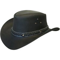 Infinity Leather Cowboy Outback Real Leather Aussie Bush Hat in Black | Size: Medium