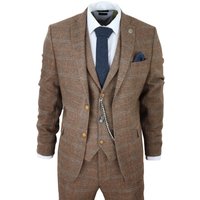 3 Piece Wool Suit Tweed Herringbone Check Peaky Blinders Gatsby 42R