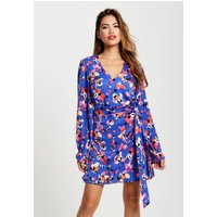 Liquorish Women's Multicolour Abstract Dot Print Mini Wrap Dress in Blue | Size: 12