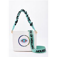 House of Holland Women's White Crossbody Bag with Printed Logo & Plait Handle