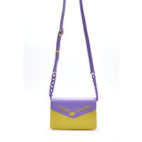 House of Holland Women's Cross Body Bag In Purple & Yellow With A Chain Detail Strap & Printed Logo