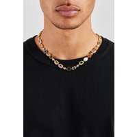Multi Gemstone Motif Necklace 10mm Metallic Silver inches