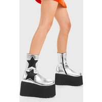Lamoda Women's Big Shot Silver Chunky Platform Ankle Boots Stylish Comfortable | Size: 5
