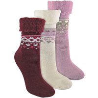 Sock Snob Women's 3 Pack Turnover Top Wool Bed Socks for Winter - Fluffy Nordic Design in Pink | Size: 4-8