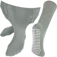 Dr.Socks Men's 1 Pack Extra Wide Bamboo Oedema Socks with Grips in Grey | Size: 9-11