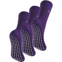 THMO Women's 3 Pairs Thermal Indoor Slipper Socks with Grips in Purple | Size: 4-8