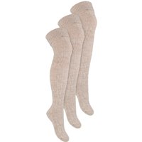 Steven Women's 3 Pairs Extra Long Thigh High Over The Knee Wool Socks in Beige | Size: 6-8