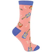 Miss Sparrow Women's 1 Pack Novelty Dusky Pink Guitar Bamboo Socks | Size: 4-8