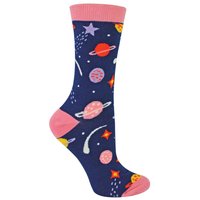 Miss Sparrow Women's 1 Pack Novelty Space Enthusiast Bamboo Socks in Navy | Size: 4-8