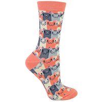 Miss Sparrow Women's 1 Pack Novelty Dusky Pink Happy Cat Bamboo Socks | Size: 4-8