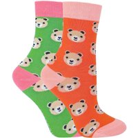 Miss Sparrow Girl's 2 Pack Animal Pattern Soft Breathable Bamboo Socks in Bright Green | Size: 2-3 Years