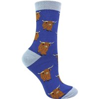 Miss Sparrow Women's Highland Cow Socks | Novelty Bamboo Gift Socks For Cow Lovers in Navy | Size: 4-8