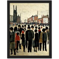 Artery8 Wall Art Print 1940 Mid Century Industrial Northern Crowds In Street Cityscape Large Framed Wall Dรฉcor Art in Black | Size: W18" x H24"