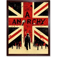 Artery8 Wall Art Print Anarchy Union Jack Stencil Rebel Graffiti Punk UK Art Framed in Brown | Size: W12" x H16"