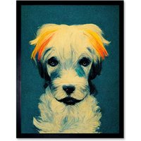 Artery8 Wall Art Print Border Terrier Dog Art Framed in Black | Size: W12" x H16"