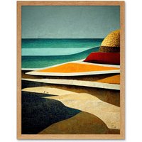 Artery8 Wall Art Print Abstract Modern Beach Ocean Coastal Africa Art Framed in Light Oak | Size: W12" x H16"