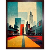 Artery8 Wall Art Print Broadway New York City Street Modern Cityscape Art Framed in Brown | Size: W12" x H16"