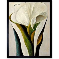 Artery8 Wall Art Print White Calla Lily Flower Bouquet Detail Stylish Art Framed in Black | Size: W12" x H16"