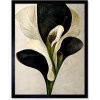 Artery8 Wall Art Print Beautiful White Calla Lily Flower Abstract Bouquet Art Framed in Black | Size: W12" x H16"