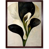Artery8 Wall Art Print Beautiful White Calla Lily Flower Abstract Bouquet Art Framed in Brown | Size: W12" x H16"