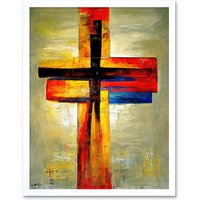 Artery8 Wall Art Print Christian Modern Crucifixion Cross Jesus Art Framed in White | Size: W12" x H16"