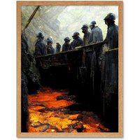 Artery8 Wall Art Print Black Gold Coal Miners Pit Bank Art Framed in Light Oak | Size: W12" x H16"