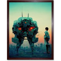 Artery8 Wall Art Print Mecha Japanese Sci-Fi Anime Art Framed in Brown | Size: W12" x H16"