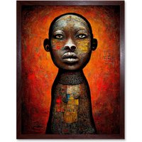 Artery8 Wall Art Print Modern African Oil Ceremonial Statue Art Framed in Brown | Size: W12" x H16"