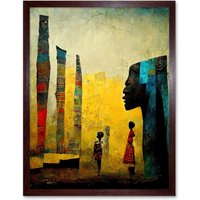Artery8 Wall Art Print African Art Modern Bright Abstract Art Framed in Brown | Size: W12" x H16"