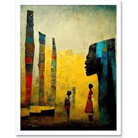 Artery8 Wall Art Print African Art Modern Bright Abstract Art Framed in White | Size: W12" x H16"