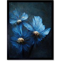 Artery8 Wall Art Print Simple Elegant Cornflower Art Framed in Black | Size: W12" x H16"