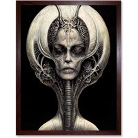 Artery8 Wall Art Print Alien Queen Gothic Art Framed in Brown | Size: W12" x H16"