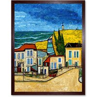 Artery8 Wall Art Print Italy Rimini Seaside Town Van Gogh Style Modern Art Framed in Brown | Size: W12" x H16"