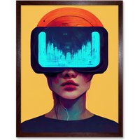 Artery8 Wall Art Print Funky Virtual Reality Gamer Kids Art Framed in Brown | Size: W12" x H16"